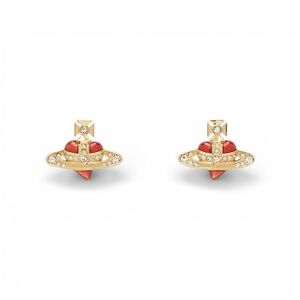 Vivienne Westwood Rare Orb Crown Red Crystal Gold-Tone Stud Earrings